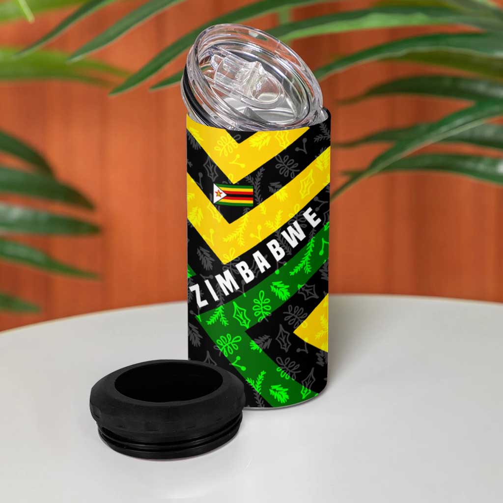 Zimbabwe Christmas 4 in 1 Can Cooler Tumbler Flag Colors Xmas Tree and Holiday - African Pride
