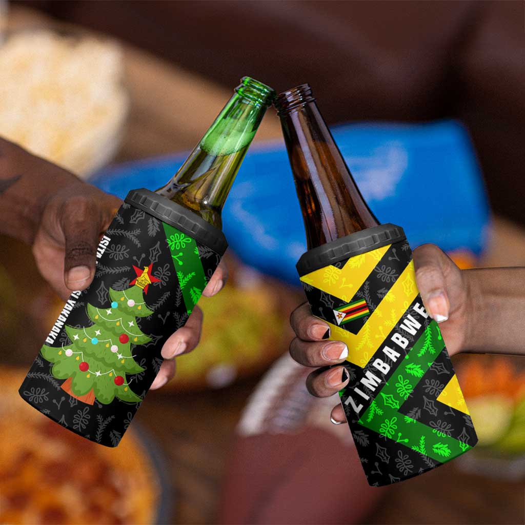 Zimbabwe Christmas 4 in 1 Can Cooler Tumbler Flag Colors Xmas Tree and Holiday - African Pride