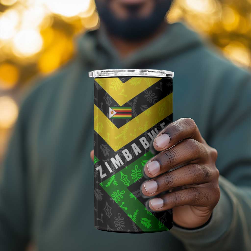 Zimbabwe Christmas 4 in 1 Can Cooler Tumbler Flag Colors Xmas Tree and Holiday - African Pride