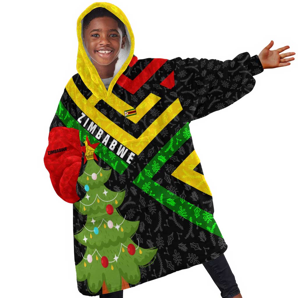Zimbabwe Christmas Kid Wearable Blanket Hoodie Flag Colors Xmas Tree and Holiday - African Pride