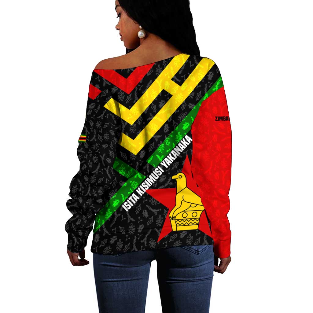 Zimbabwe Christmas Off Shoulder Sweater Flag Colors Xmas Tree and Holiday - African Pride