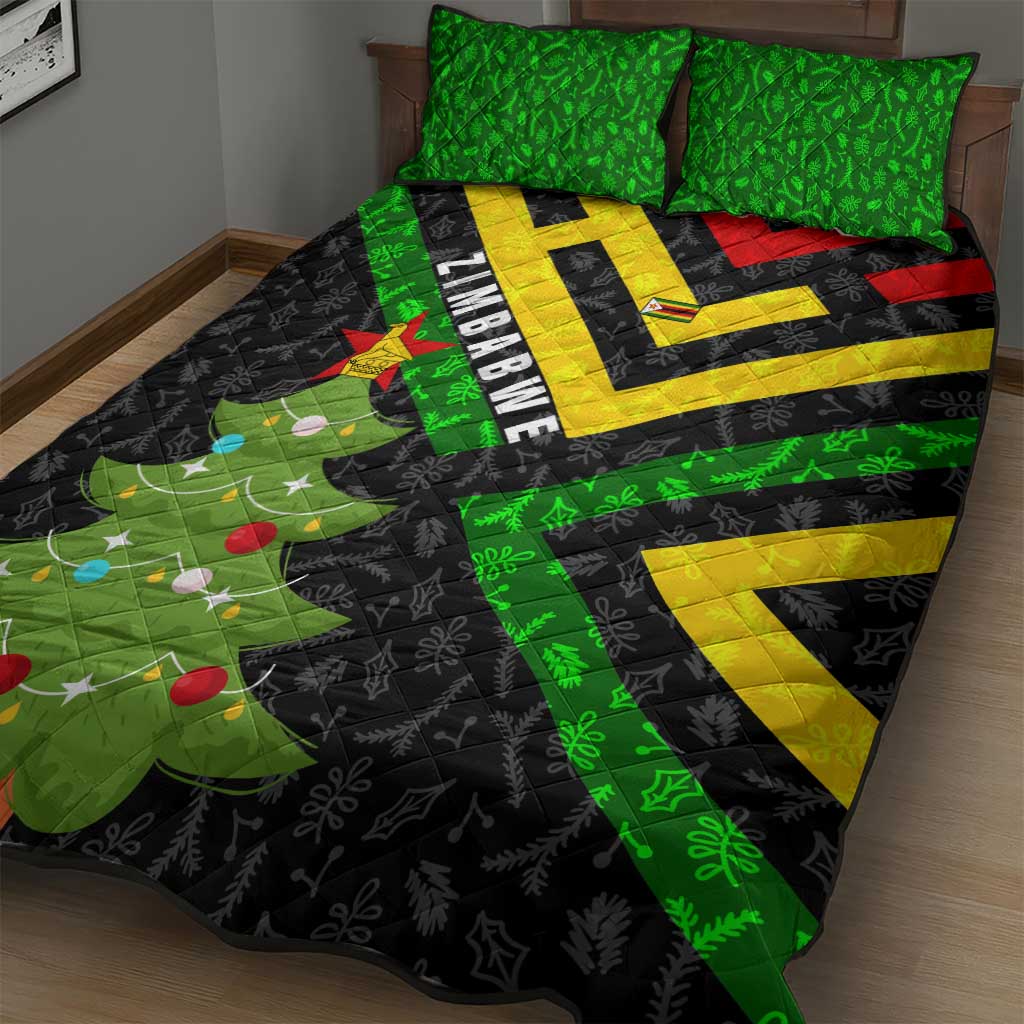 Zimbabwe Christmas Quilt Bed Set Flag Colors Xmas Tree and Holiday - African Pride