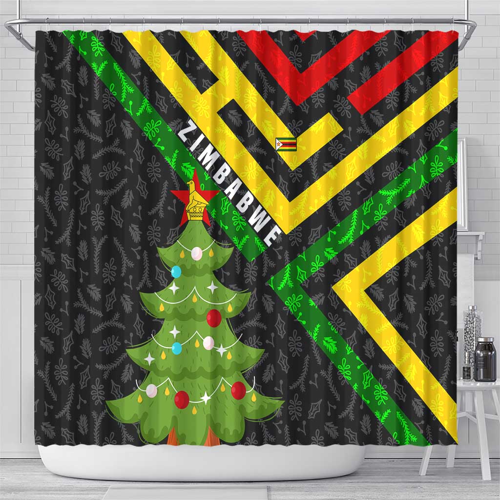 Zimbabwe Christmas Shower Curtain Flag Colors Xmas Tree and Holiday - African Pride