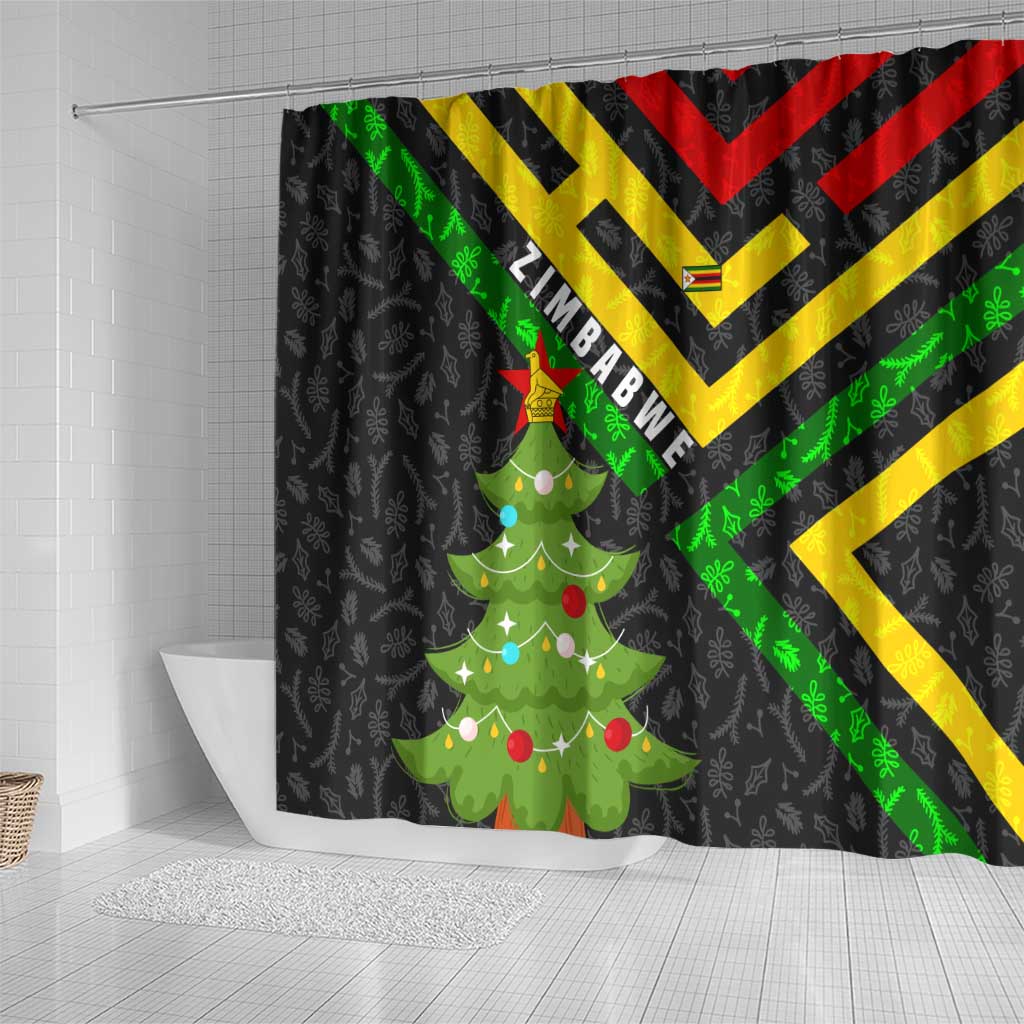 Zimbabwe Christmas Shower Curtain Flag Colors Xmas Tree and Holiday - African Pride