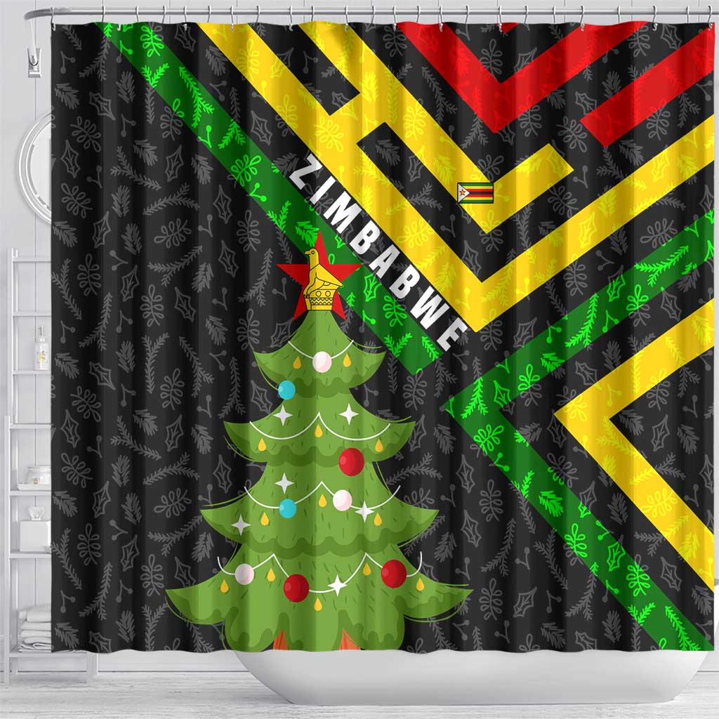 Zimbabwe Christmas Shower Curtain Flag Colors Xmas Tree and Holiday - African Pride