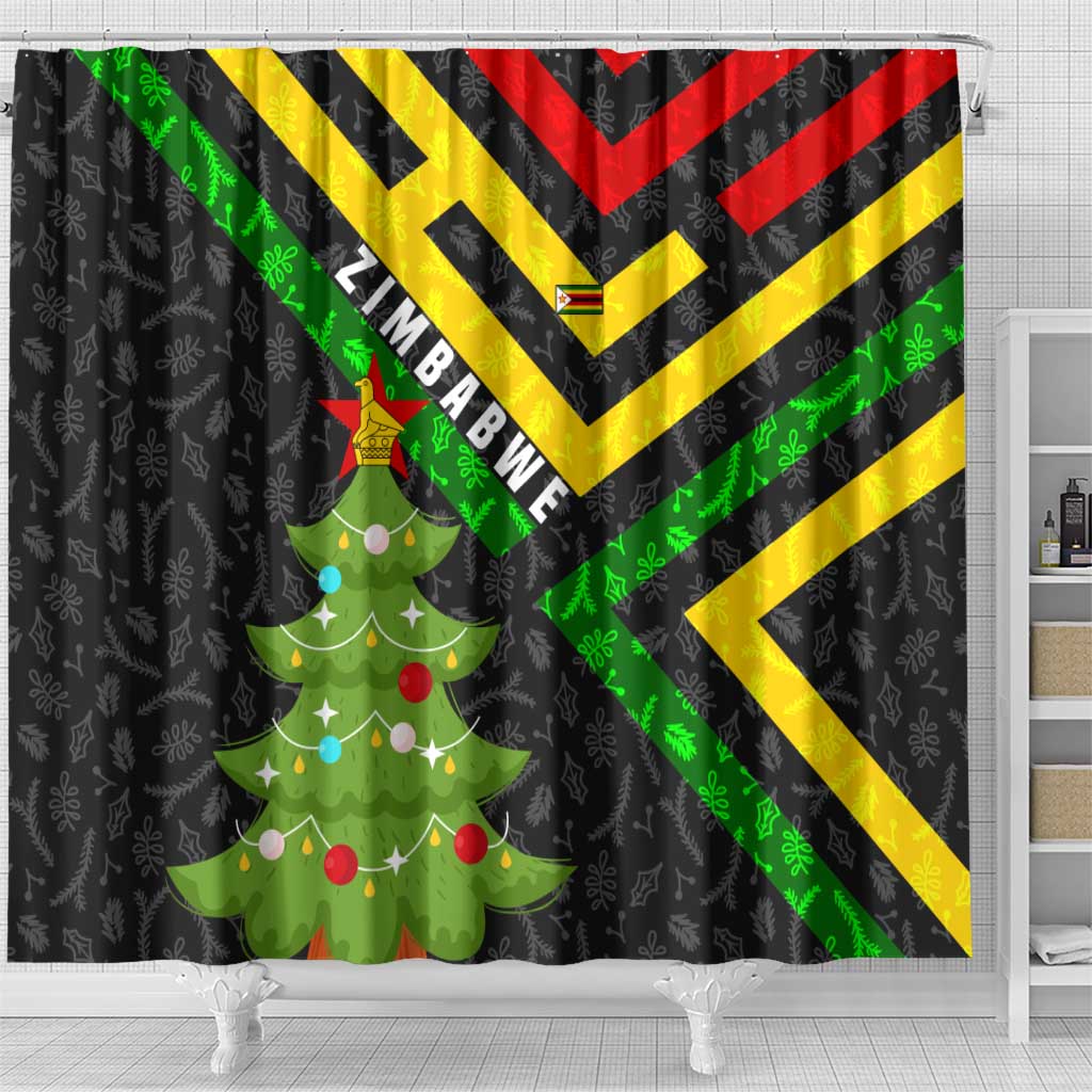 Zimbabwe Christmas Shower Curtain Flag Colors Xmas Tree and Holiday - African Pride