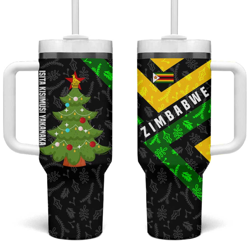 Zimbabwe Christmas Tumbler With Handle Flag Colors Xmas Tree and Holiday - African Pride