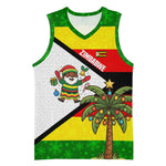 Zimbabwe Christmas Basketball Jersey Festive Santa Palm Tree and Red Yellow Green Flag - African Pride