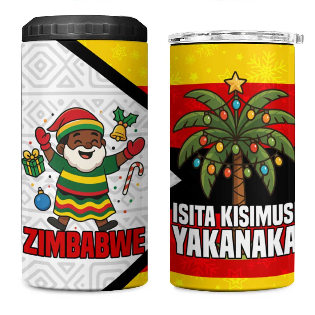 Zimbabwe Christmas 4 in 1 Can Cooler Tumbler Festive Santa Palm Tree and Red Yellow Green Flag - African Pride