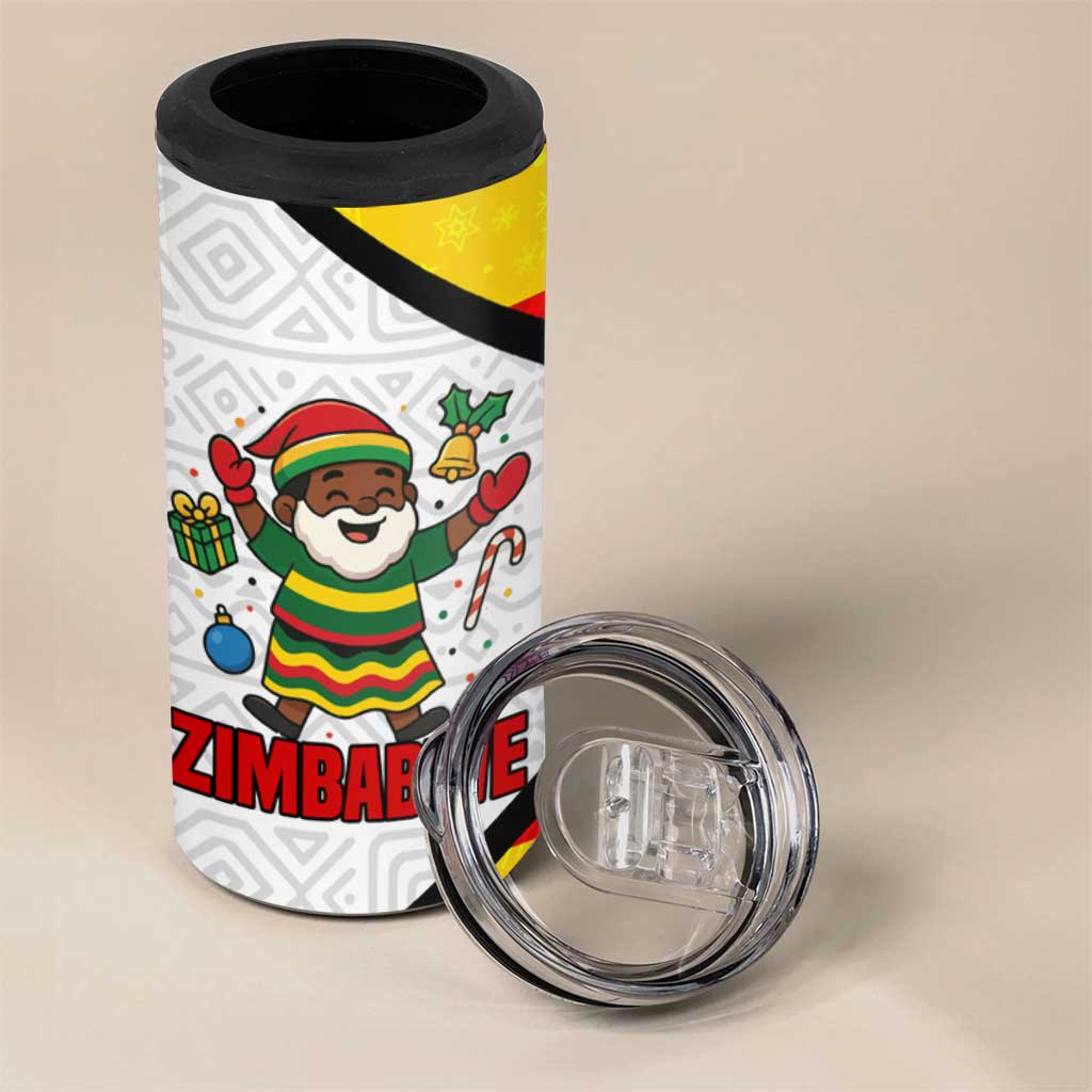 Zimbabwe Christmas 4 in 1 Can Cooler Tumbler Festive Santa Palm Tree and Red Yellow Green Flag - African Pride