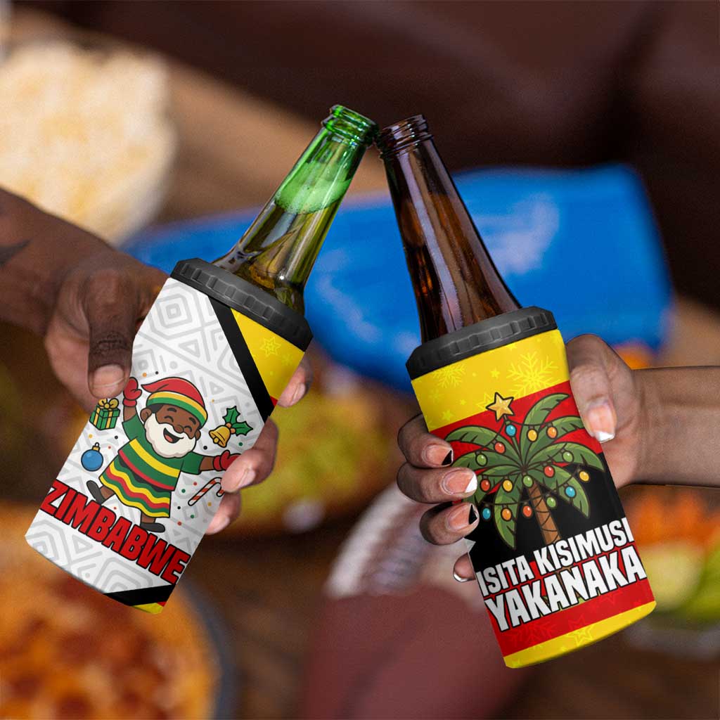 Zimbabwe Christmas 4 in 1 Can Cooler Tumbler Festive Santa Palm Tree and Red Yellow Green Flag - African Pride