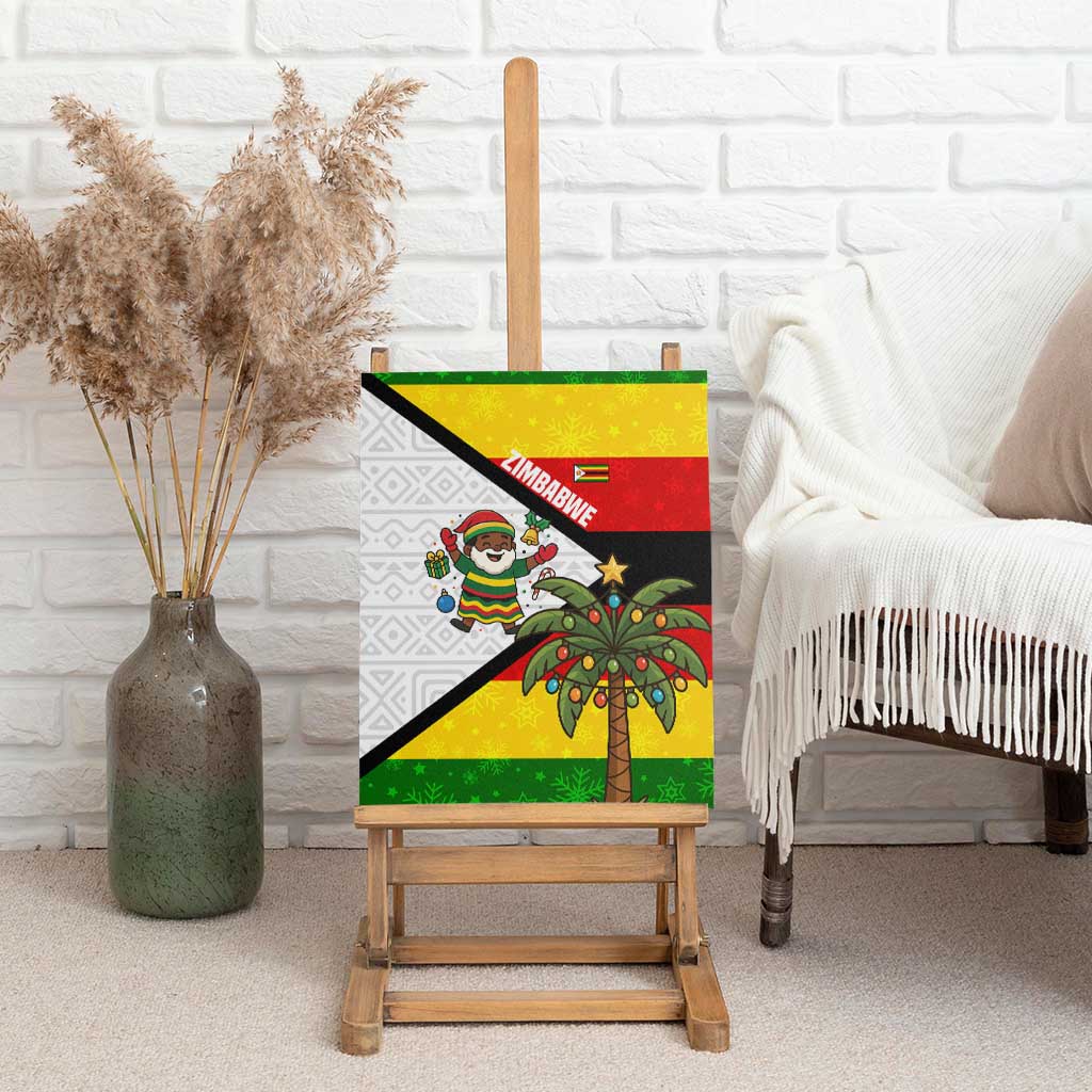 Zimbabwe Christmas Canvas Wall Art Festive Santa Palm Tree and Red Yellow Green Flag - African Pride