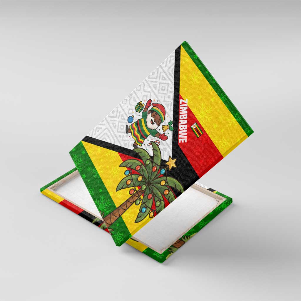 Zimbabwe Christmas Canvas Wall Art Festive Santa Palm Tree and Red Yellow Green Flag - African Pride