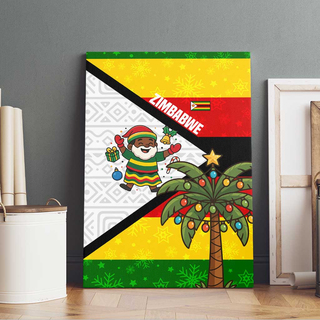 Zimbabwe Christmas Canvas Wall Art Festive Santa Palm Tree and Red Yellow Green Flag - African Pride