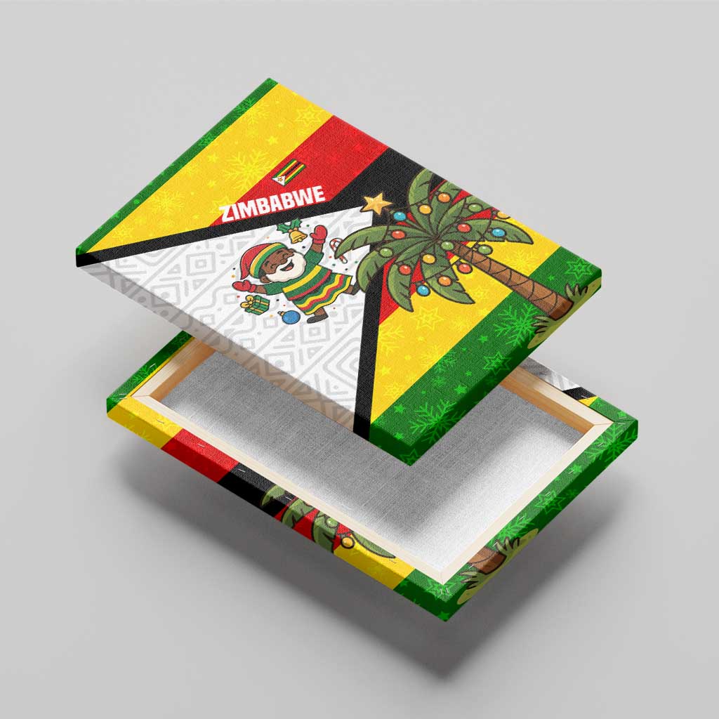 Zimbabwe Christmas Canvas Wall Art Festive Santa Palm Tree and Red Yellow Green Flag - African Pride