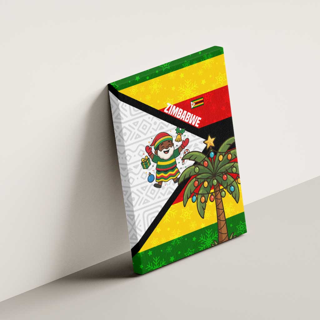 Zimbabwe Christmas Canvas Wall Art Festive Santa Palm Tree and Red Yellow Green Flag - African Pride