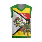Zimbabwe Christmas Knitted V-Neck Vest Festive Santa Palm Tree and Red Yellow Green Flag - African Pride