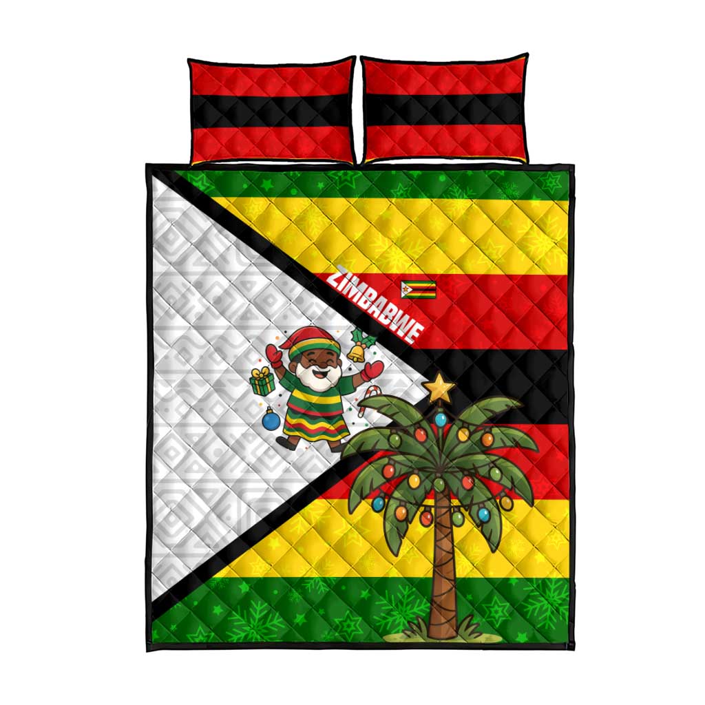 Zimbabwe Christmas Quilt Bed Set Festive Santa Palm Tree and Red Yellow Green Flag - African Pride