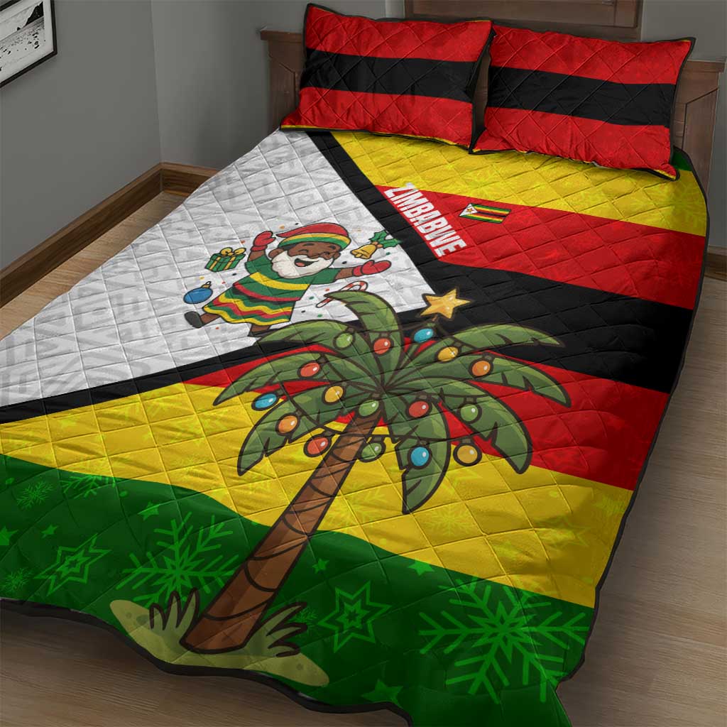 Zimbabwe Christmas Quilt Bed Set Festive Santa Palm Tree and Red Yellow Green Flag - African Pride