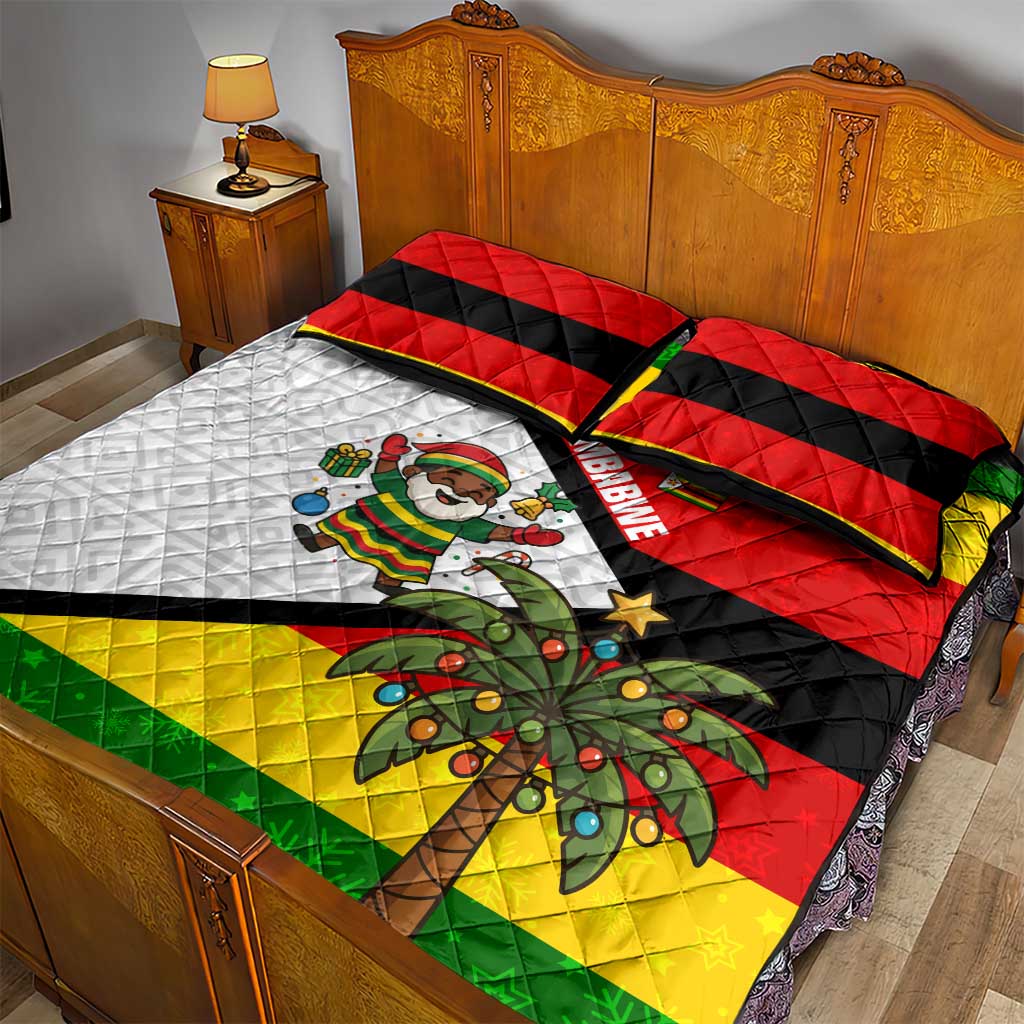 Zimbabwe Christmas Quilt Bed Set Festive Santa Palm Tree and Red Yellow Green Flag - African Pride