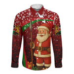 Kenya Christmas Long Sleeve Button Shirt Santa Claus Spear and Red Green Harambee Crest - African Pride