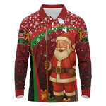 Kenya Christmas Long Sleeve Polo Shirt Santa Claus Spear and Red Green Harambee Crest - African Pride