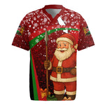 Kenya Christmas Rugby Jersey Santa Claus Spear and Red Green Harambee Crest - African Pride