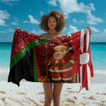 Kenya Christmas Sarong Santa Claus Spear and Red Green Harambee Crest - African Pride