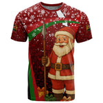 Kenya Christmas T shirt Santa Claus Spear and Red Green Harambee Crest - African Pride