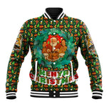 Kenya Christmas Baseball Jacket Santa Feast Scene and Festive Wreath Pattern - African Pride