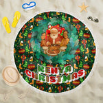 Kenya Christmas Beach Blanket Santa Feast Scene and Festive Wreath Pattern - African Pride