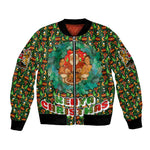 Kenya Christmas Bomber Jacket Santa Feast Scene and Festive Wreath Pattern - African Pride