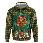 Kenya Christmas Hoodie Santa Feast Scene and Festive Wreath Pattern - African Pride