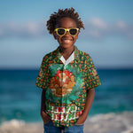 Kenya Christmas Kid Hawaiian Shirt Santa Feast Scene and Festive Wreath Pattern - African Pride