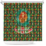 Kenya Christmas Shower Curtain Santa Feast Scene and Festive Wreath Pattern - African Pride