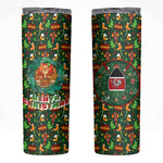 Kenya Christmas Skinny Tumbler Santa Feast Scene and Festive Wreath Pattern - African Pride