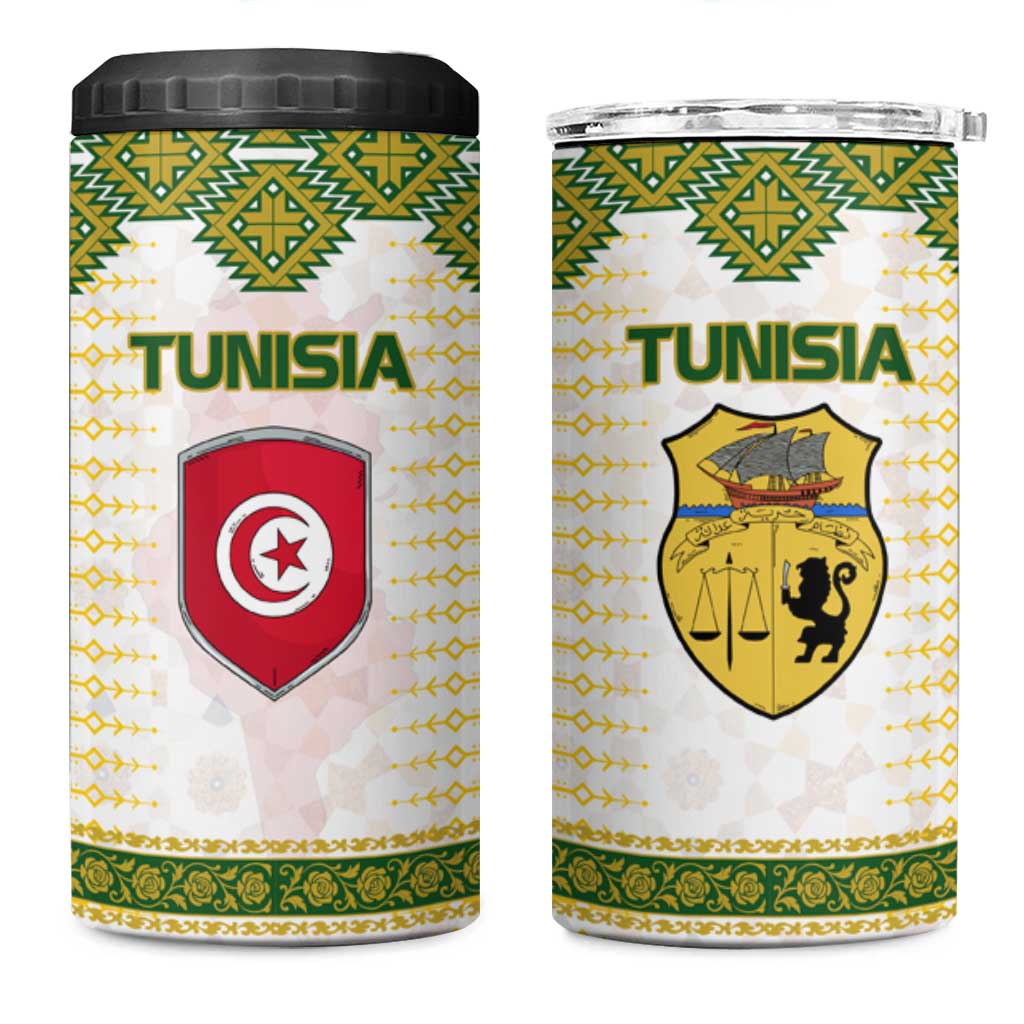 Tunisia Flag 4 in 1 Can Cooler Tumbler with National Crest and Emblem