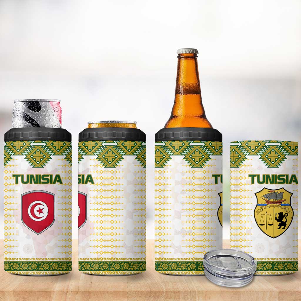 Tunisia Flag 4 in 1 Can Cooler Tumbler with National Crest and Emblem