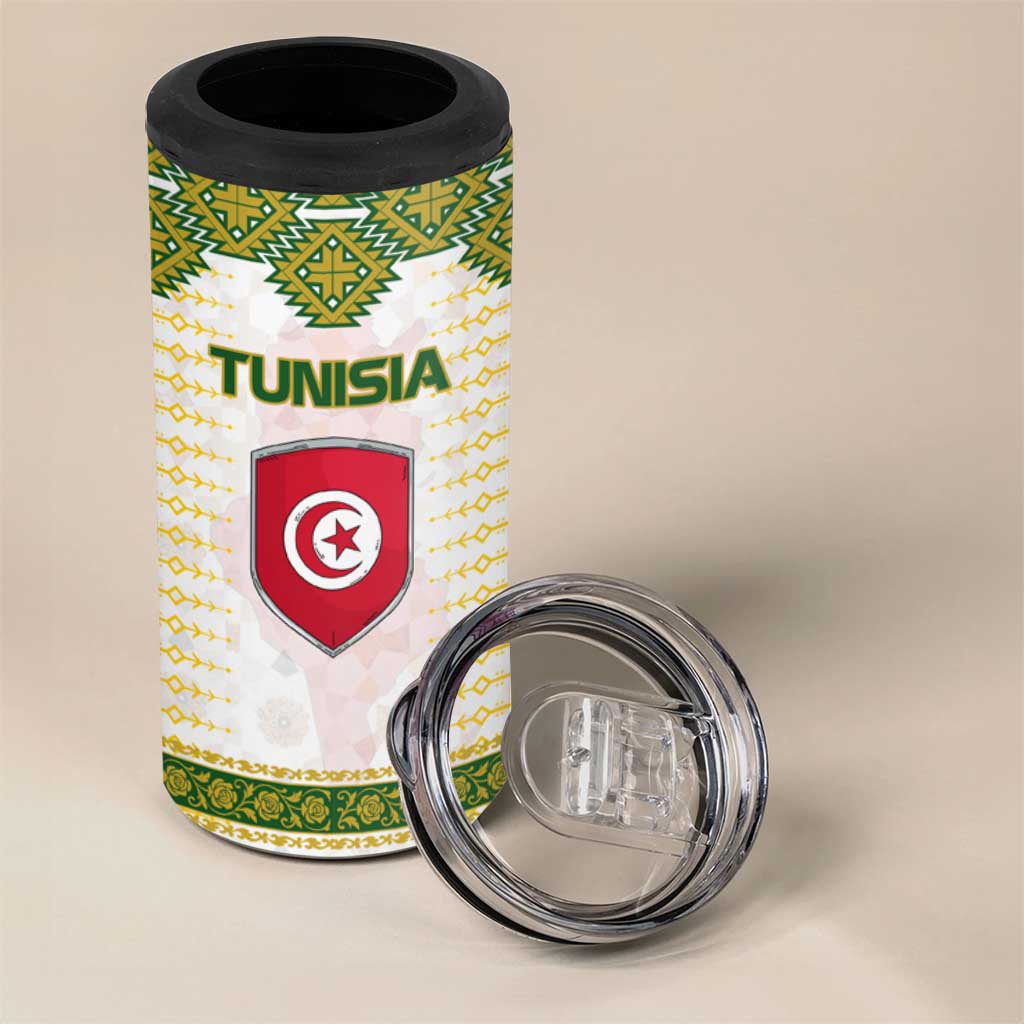 Tunisia Flag 4 in 1 Can Cooler Tumbler with National Crest and Emblem