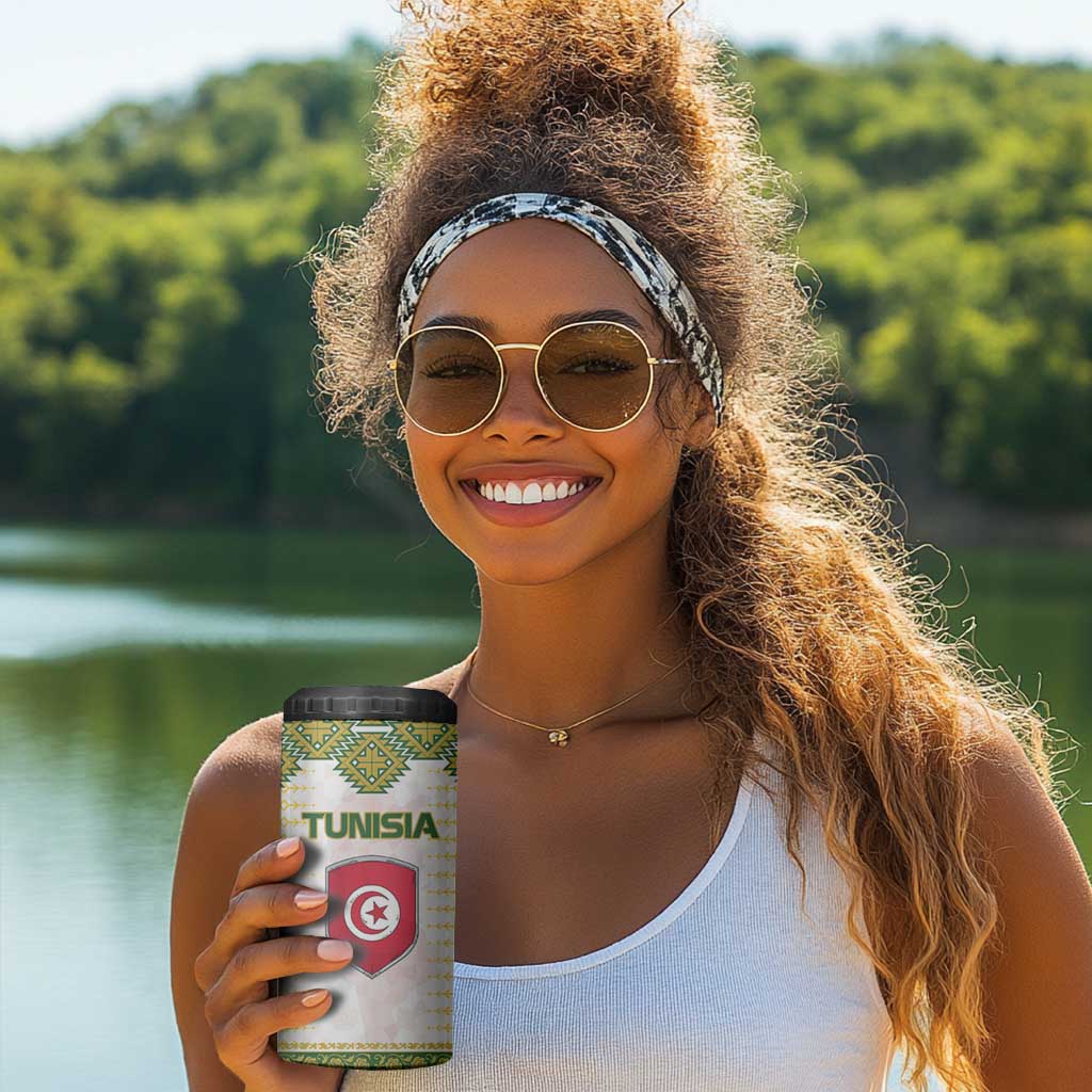 Tunisia Flag 4 in 1 Can Cooler Tumbler with National Crest and Emblem