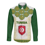 Tunisia Flag Long Sleeve Button Shirt with National Crest and Emblem