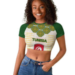 Tunisia Flag Raglan Cropped T shirt with National Crest and Emblem