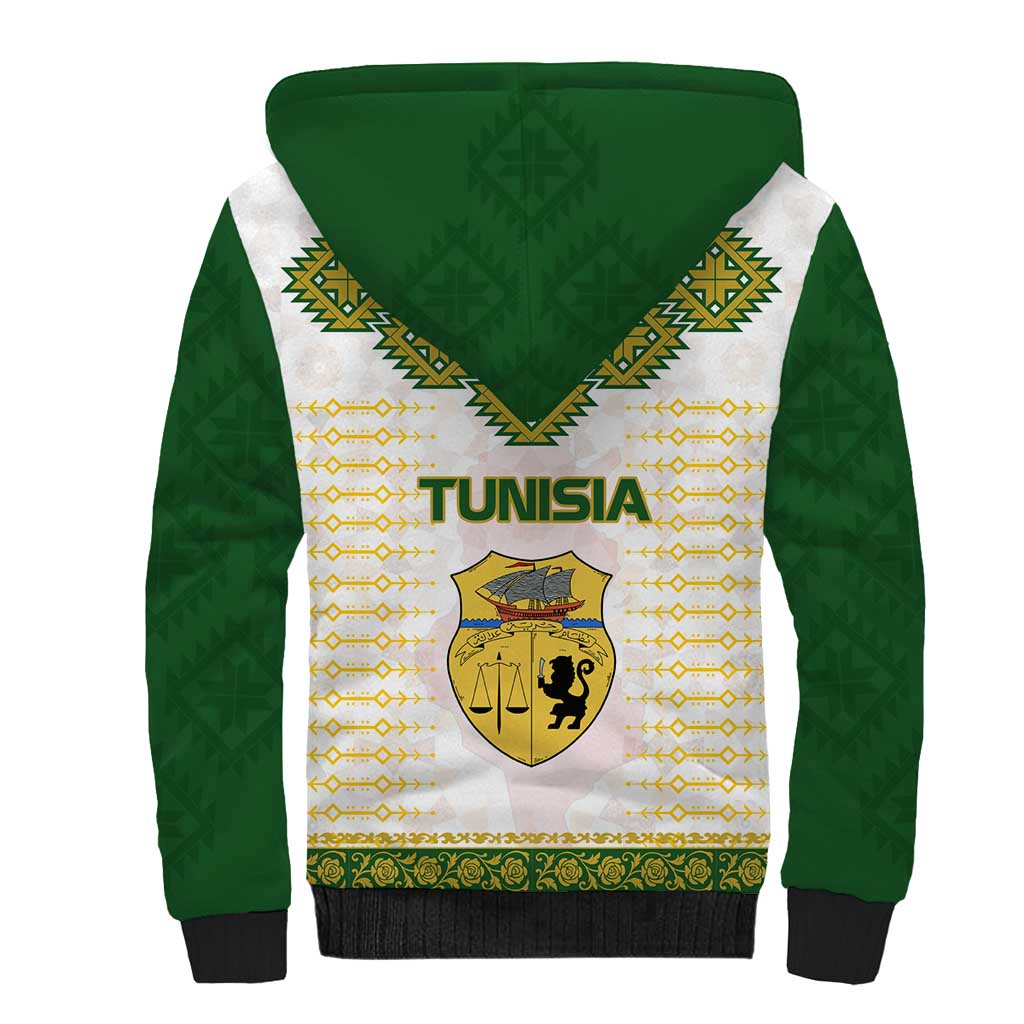 Tunisia Flag Sherpa Hoodie with National Crest and Emblem