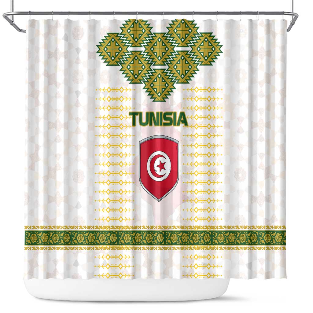 Tunisia Flag Shower Curtain with National Crest and Emblem
