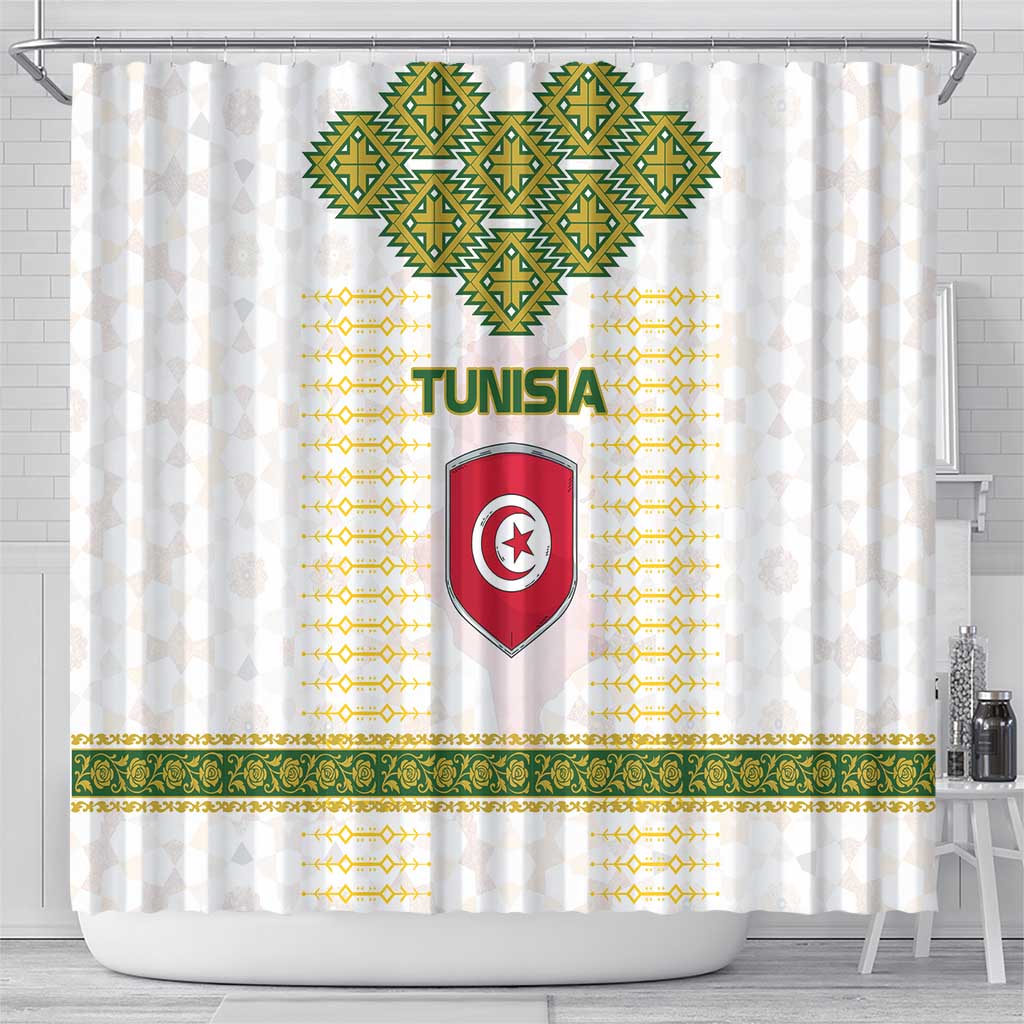 Tunisia Flag Shower Curtain with National Crest and Emblem