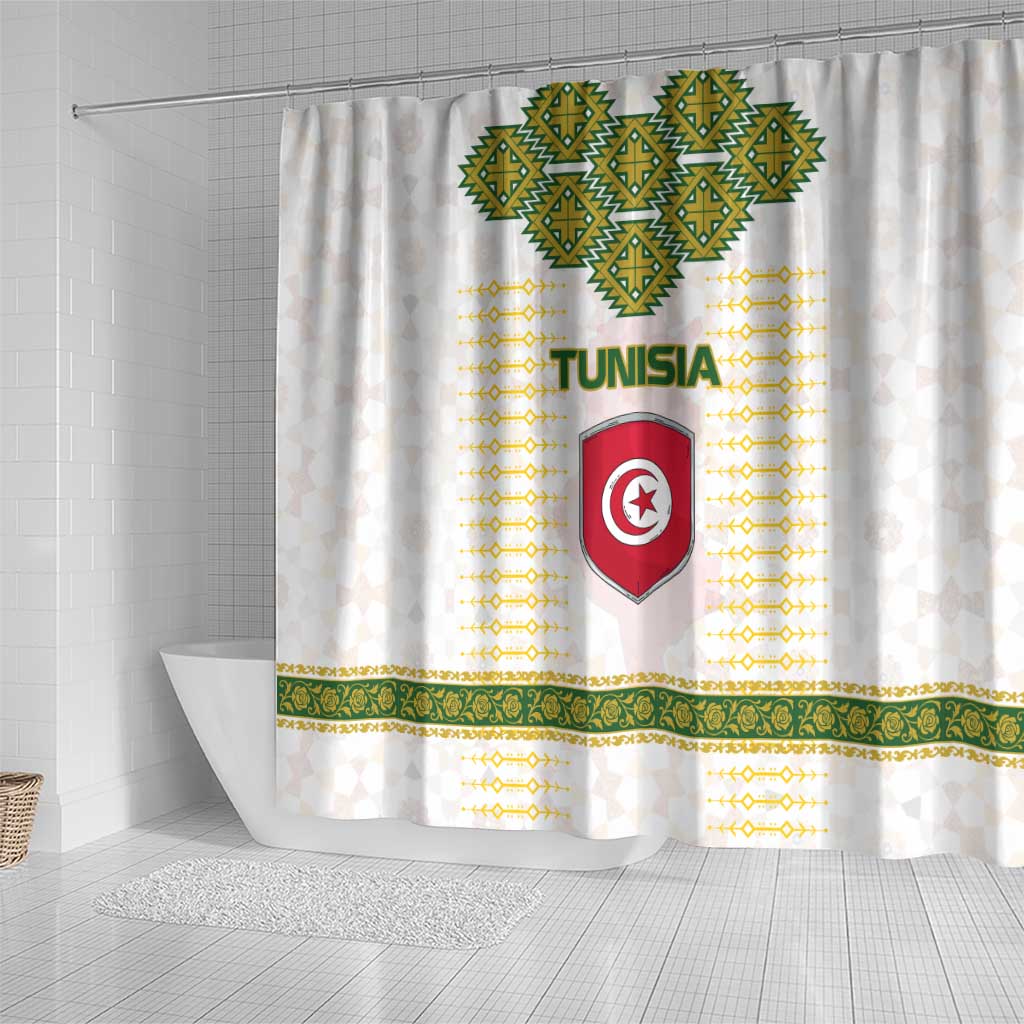 Tunisia Flag Shower Curtain with National Crest and Emblem