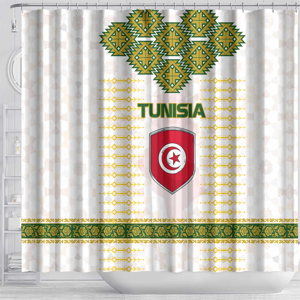 Tunisia Flag Shower Curtain with National Crest and Emblem