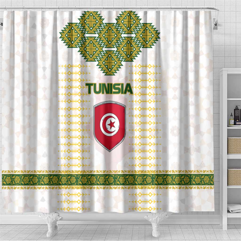 Tunisia Flag Shower Curtain with National Crest and Emblem