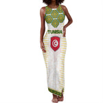 Tunisia Flag Tank Maxi Dress with National Crest and Emblem