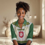 Tunisia Flag Women Casual Shirt with National Crest and Emblem